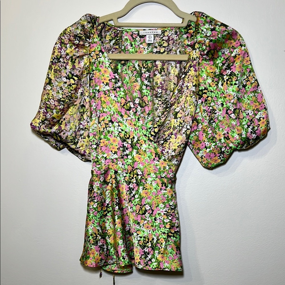Topshop Floral Wrap Top NWOT